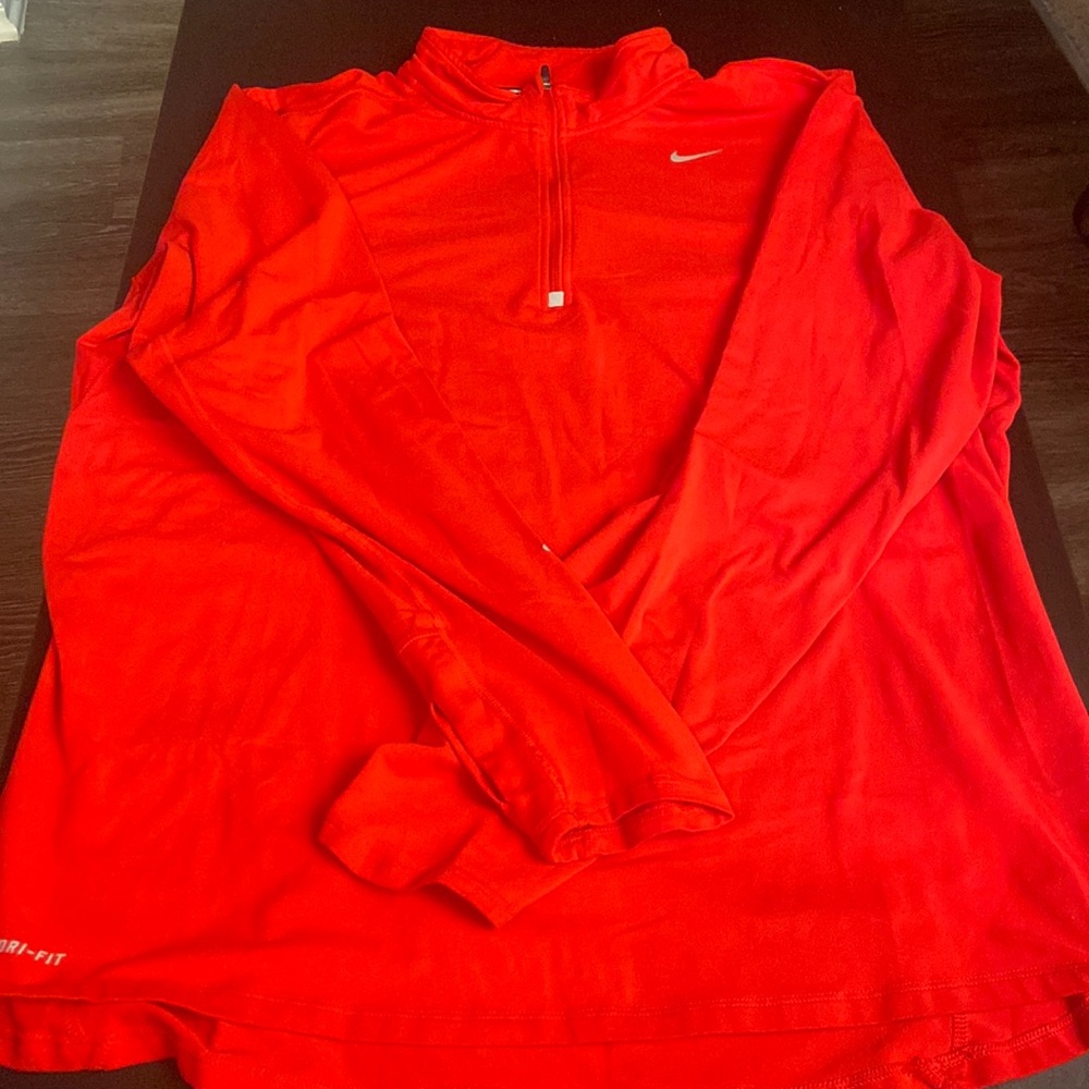 Men’s Nike Running Long Sleeve Quarter Zip, Pull Over Performance Jacket, Red L
